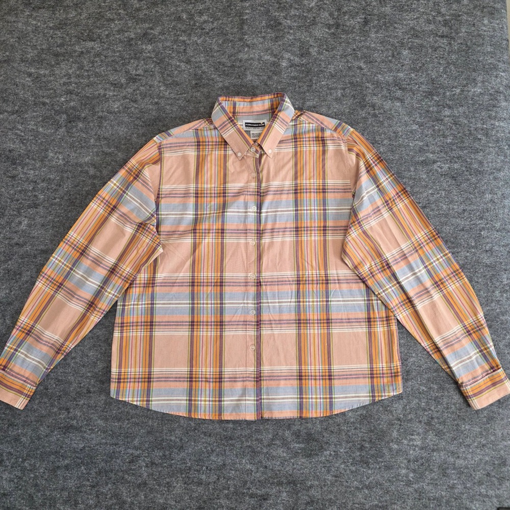 Panhandle Slim Shirt‎ Womens XL Orange Peach Plaid Button Down Western Casual
